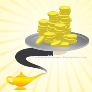 image of magic lamp with money